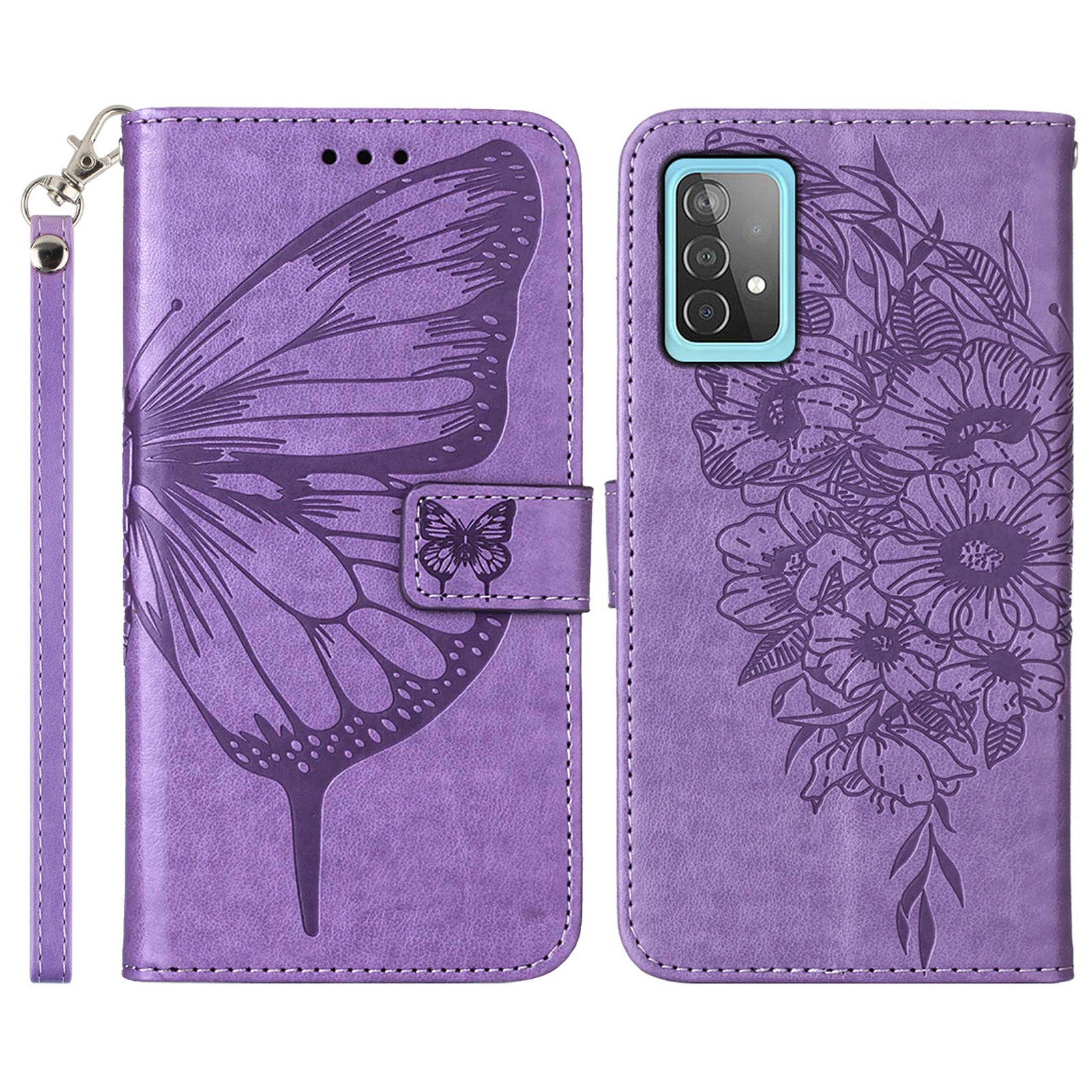 YB Imprinting Series-4 For Samsung Galaxy A52 4G / 5G / A52s 5G Butterfly Flower Imprinted PU Leather Stand Wallet Phone Case with Hand Strap YB Imprinting Series-4 For Samsung Galaxy A52 4G / 5G / A52s 5G Butterfly Flower Imprinted PU Leather Stand Wallet Phone Case with Hand Strap